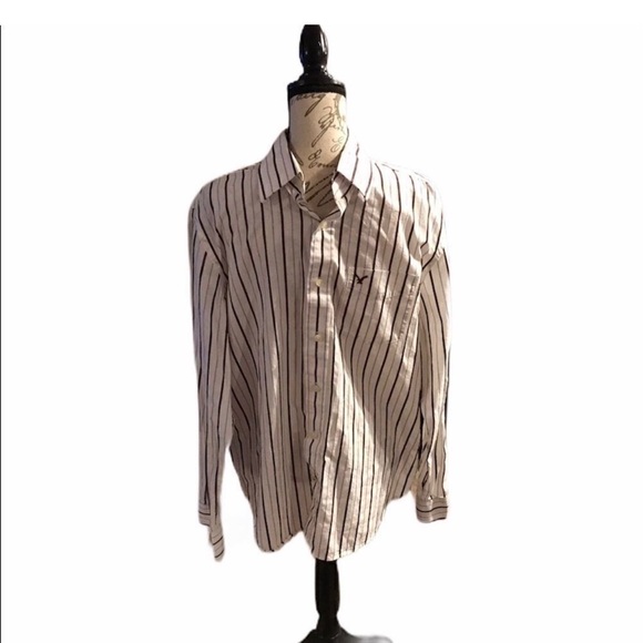 American Eagle Outfitters Men's White and Black Striped Shirt - Picture 8 of 8
